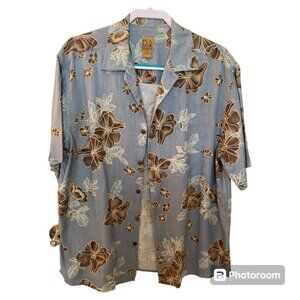 Jos. A. Bank Men's Silk Hawaiian Shirt, Blue Floral, Medium
